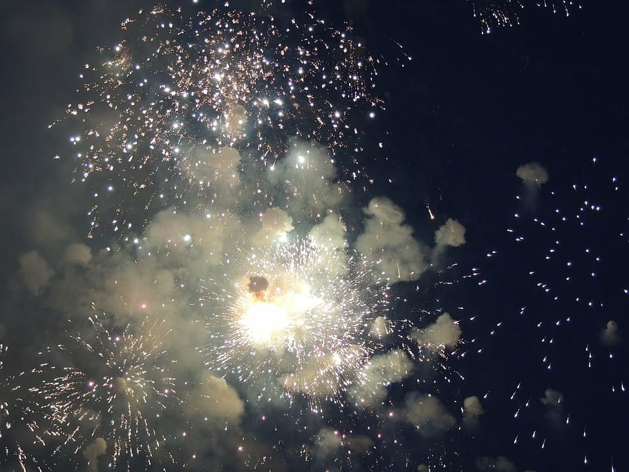 salute, smoke, sky, night, holiday, celebration, backgrounds HD wallpaper