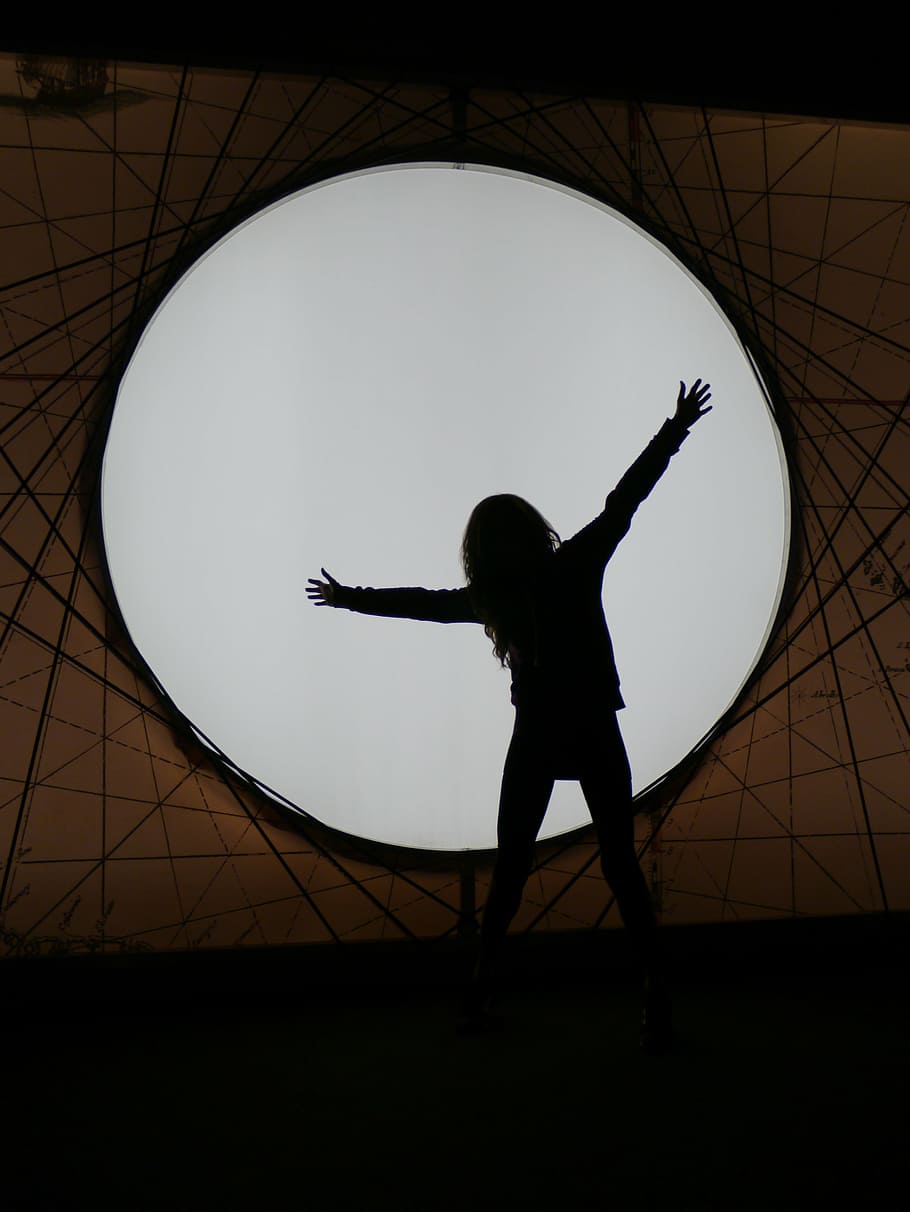 shadow, circle, light, silhouette, one person, full length HD wallpaper