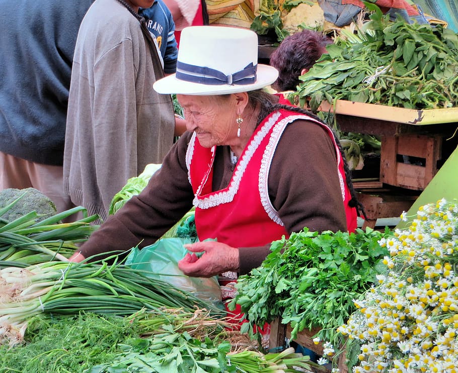 woman selling vegetables, cuenca, ecuador, market, peasant HD wallpaper