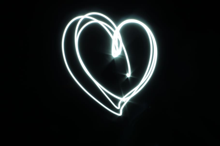 time lapse photo of heart, white, light, black, love, symbol