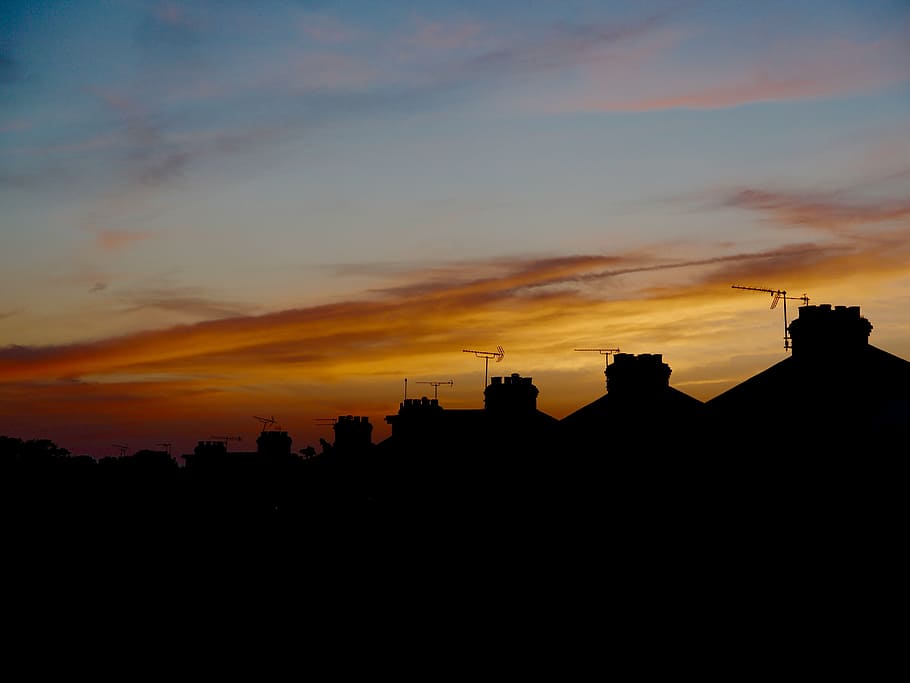 sunset, redsky, dusk, evening, weather, orange, dramatic, nature HD wallpaper