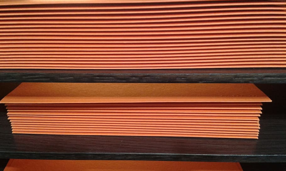 envelopes, orange, shelf, no people, striped, pattern, indoors HD wallpaper