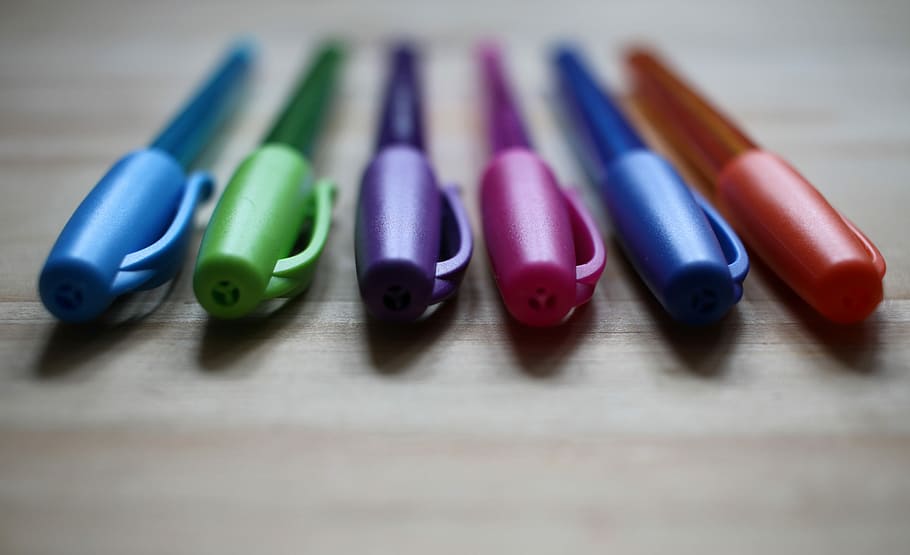 Multi colored pens, Stock Photos, public domain, writing utensils, HD wallpaper