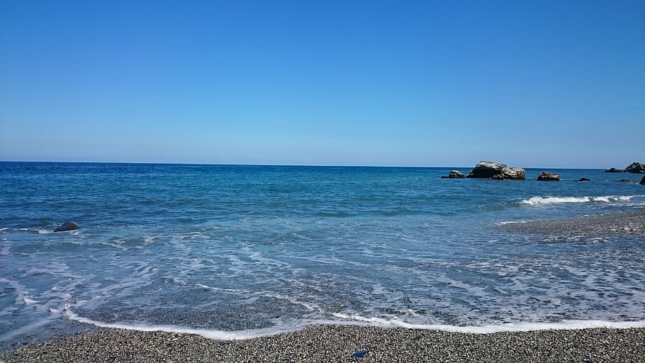 sea, beach, wave, sand, ocean, blue, water, horizon over water HD wallpaper