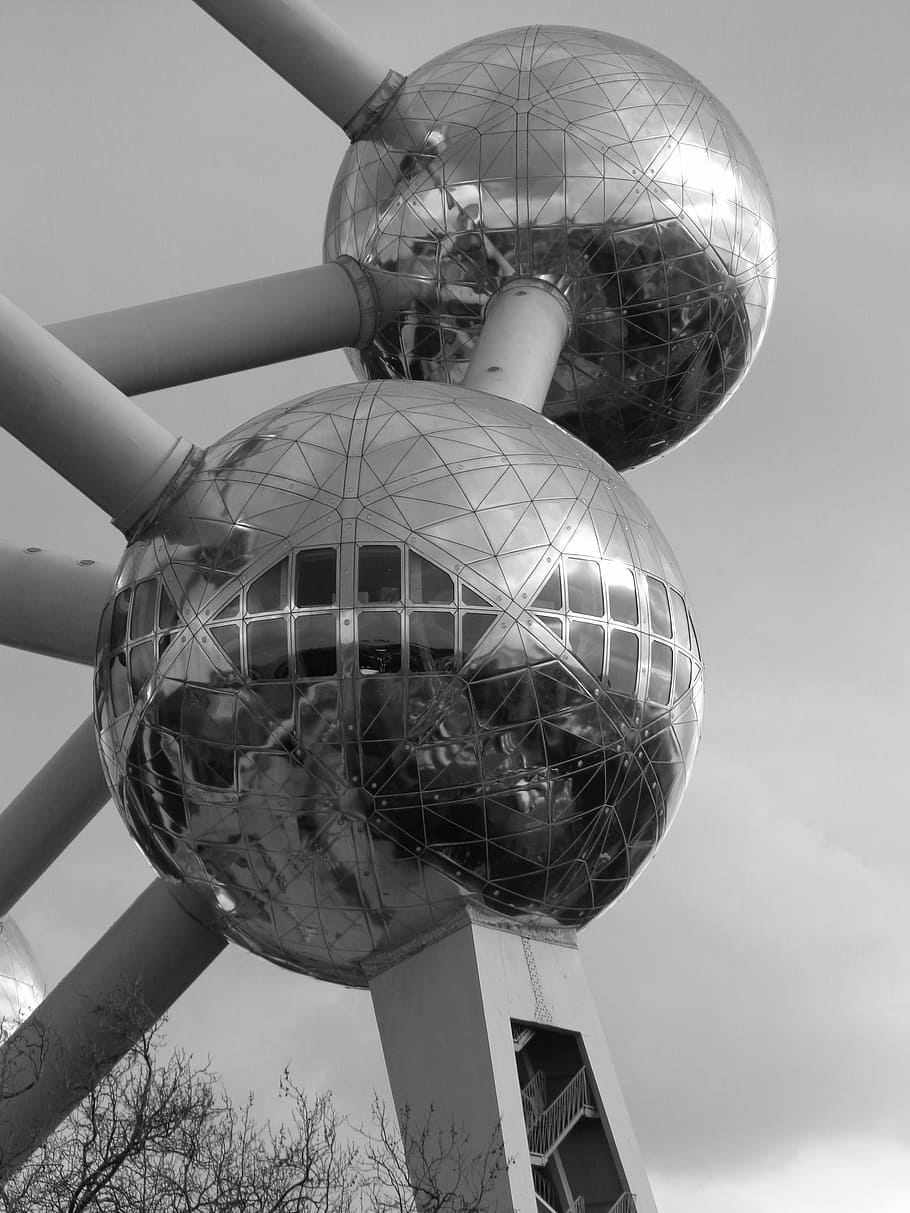the atomium, heysel, brussels, sphere, day, sky, nature, no people HD wallpaper