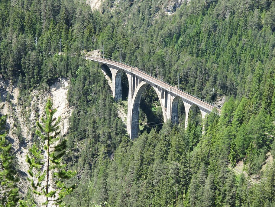 bridge, railway bridge, old bridge, viaduct, rhaetian railways HD wallpaper