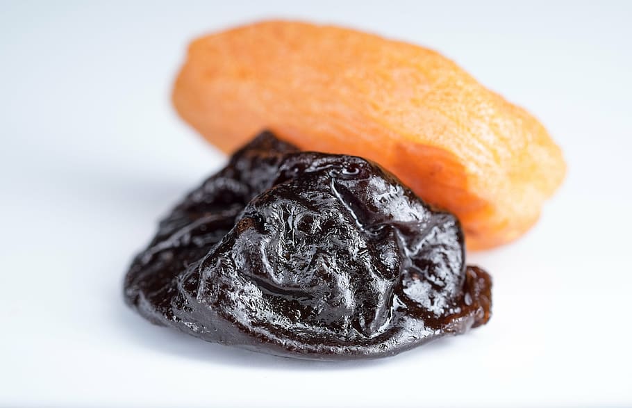 dried apricots, prunes, dried fruits, yellow, black, sweet