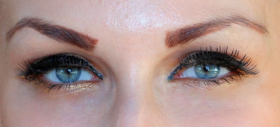 woman wearing false eyelashes, blue, iris, gene, makeup, human eye HD wallpaper
