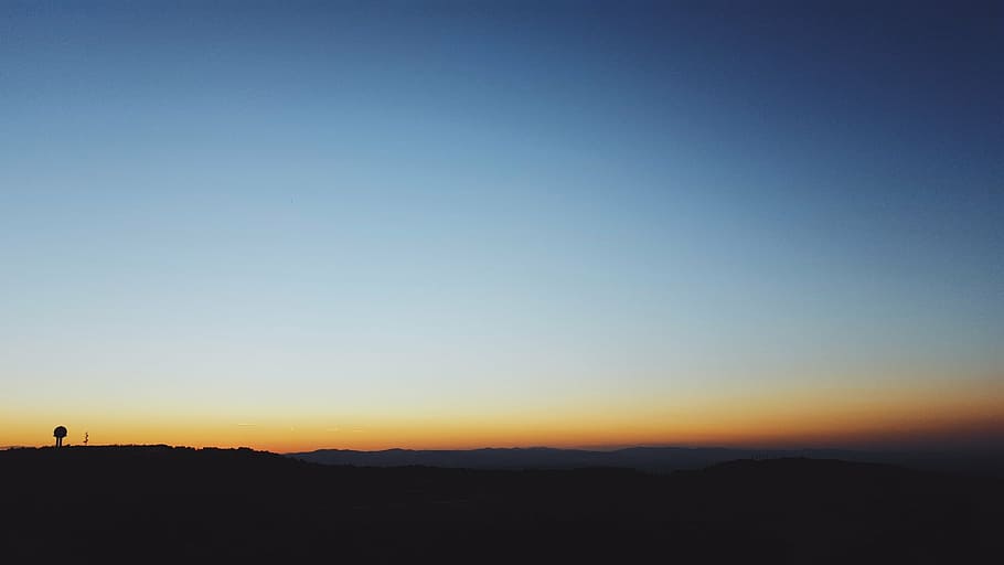 silhouette photo of tree during sunset, mountain, blue, clouds HD wallpaper