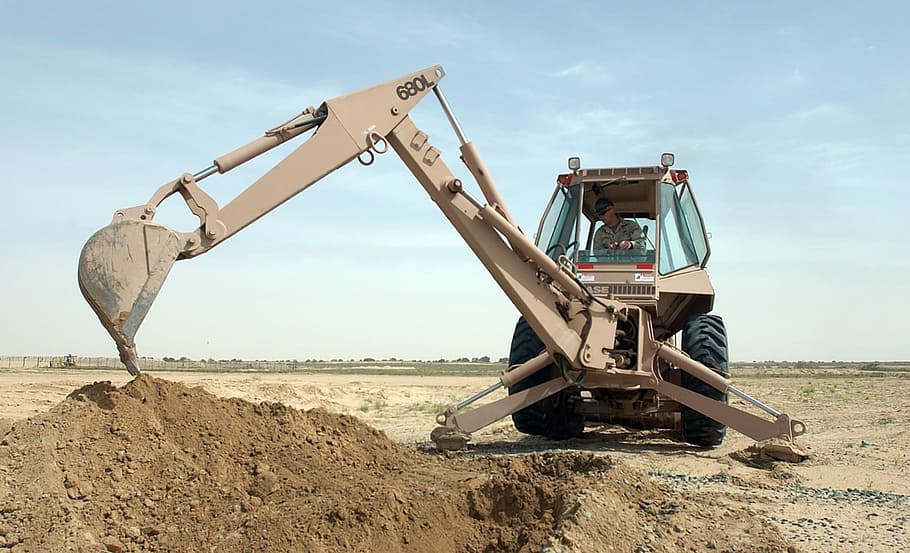 excavator on field digging soil, Equipment, Heavy, Backhoe HD wallpaper
