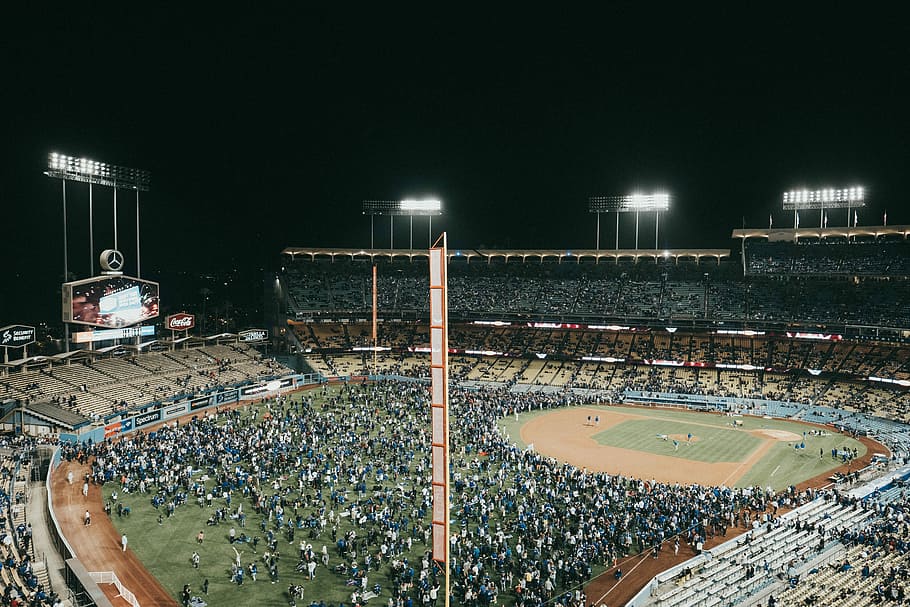 people inside ballpark, people in baseball stadium during nighttime, HD wallpaper