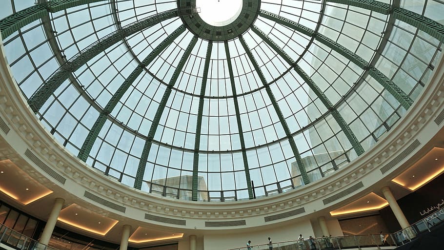 dubai mall, landmark, dome, glass ceiling, built structure, HD wallpaper