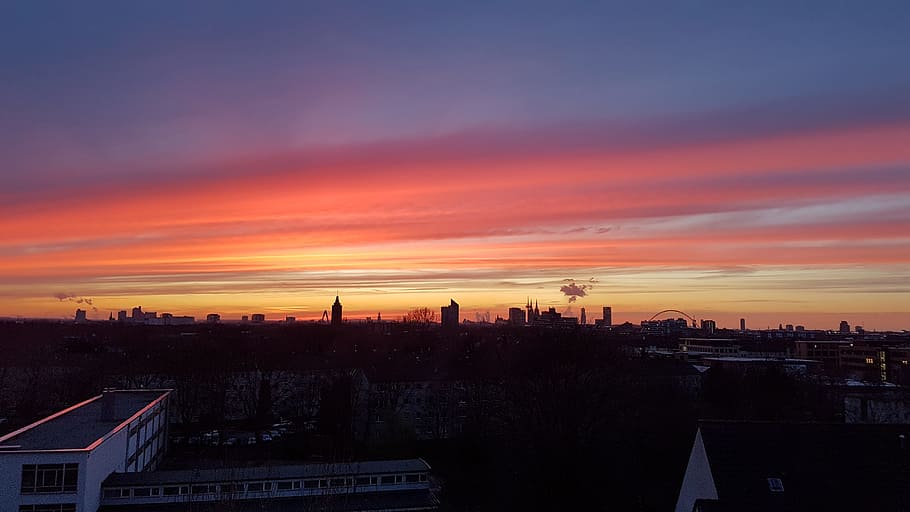 Sunset, Cologne, abendstimmung, back light, architecture, building exterior HD wallpaper