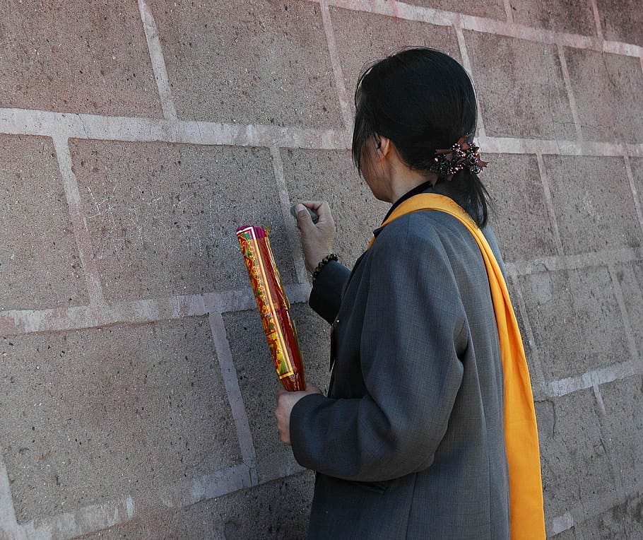Wall, Write, Buddhism, China, to write, one person, standing HD wallpaper