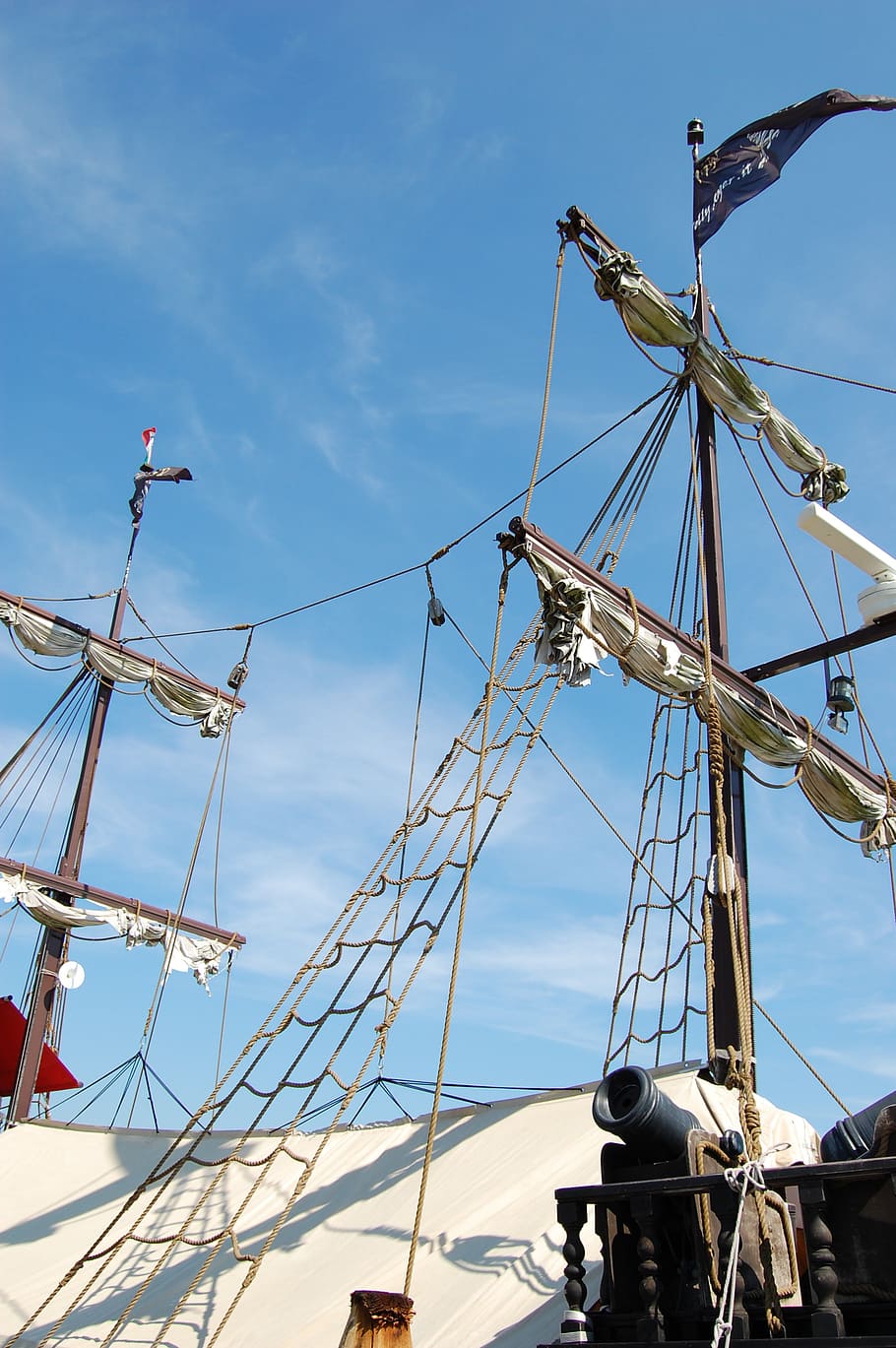 sailing vessel, rigging, masts, sky, low angle view, cloud - sky HD wallpaper