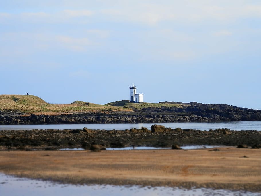 lighthouse, beach, water, landscape, building, sea, coastline HD wallpaper