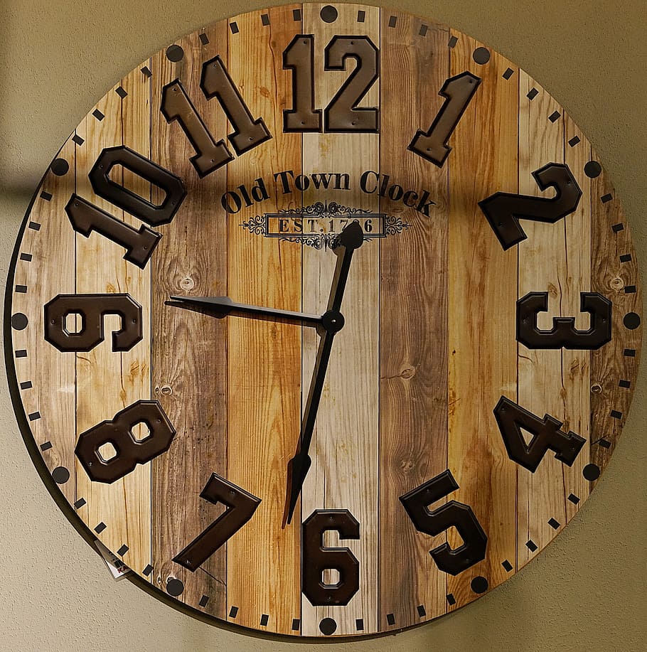old, town, clock, indoor, wall, wooden, number, wood - material HD wallpaper