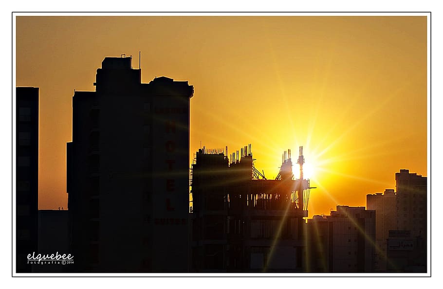 Kuwait, Sunset, Architecture, salmiyah, skyline, city, cityscape HD wallpaper