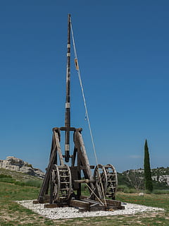 catapult, weapon, middle ages, projectile, sky, clear sky, blue HD wallpaper
