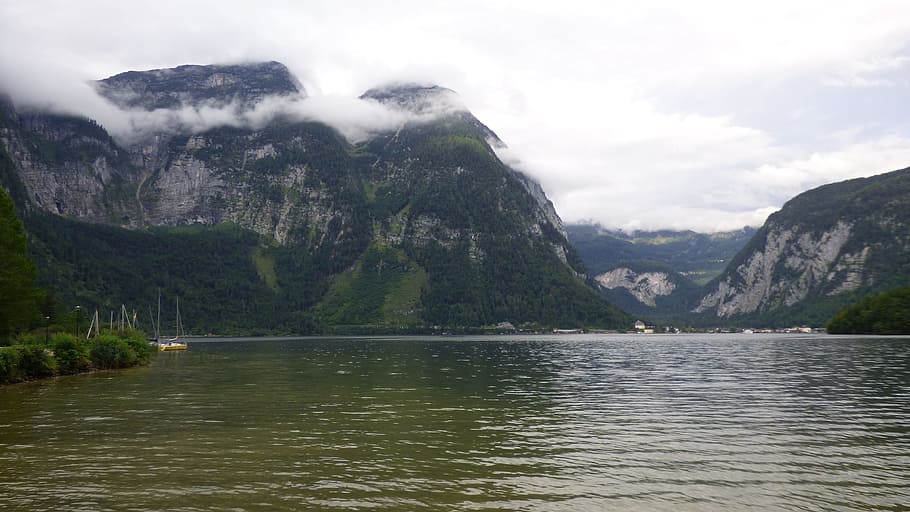 hallstätter see, lake, hallstatt, obertraun, austria, mountains, HD wallpaper