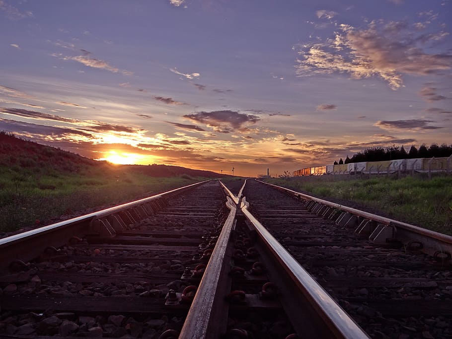 Sunset, Road, train line, sky, aparecida do taboado, beauty, HD wallpaper