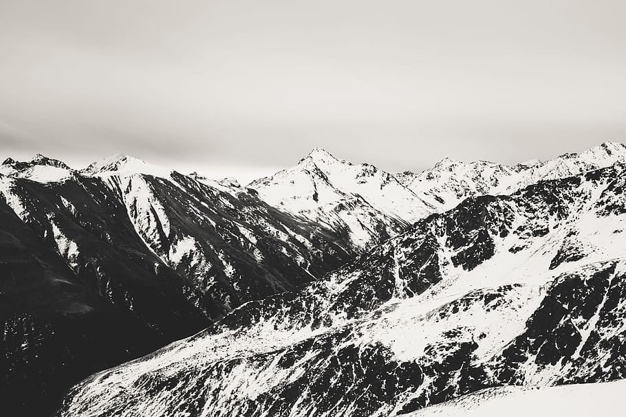 Mountains in black and white, landscape, snow, nature, winter HD wallpaper
