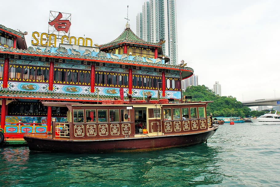 hong kong, port, victoria, restaurant, sea, water, waterfront, HD wallpaper