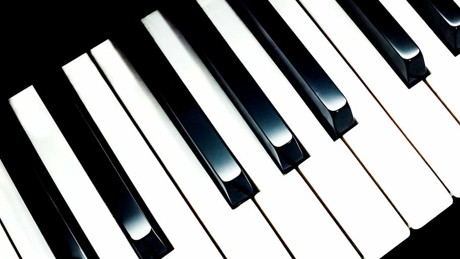 black and white piano keyboard, music, instrument, keys, sound