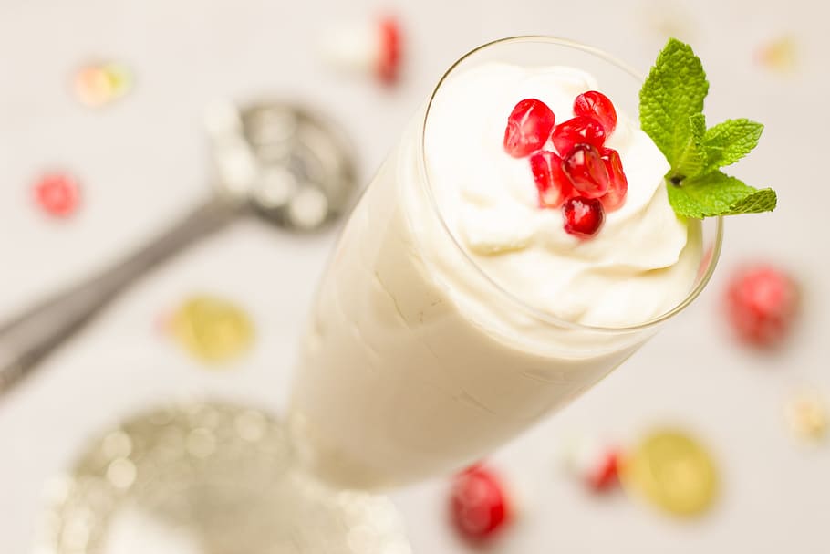 strawberry shake, new year's eve, cream, dessert, menu, pomegranate, HD wallpaper
