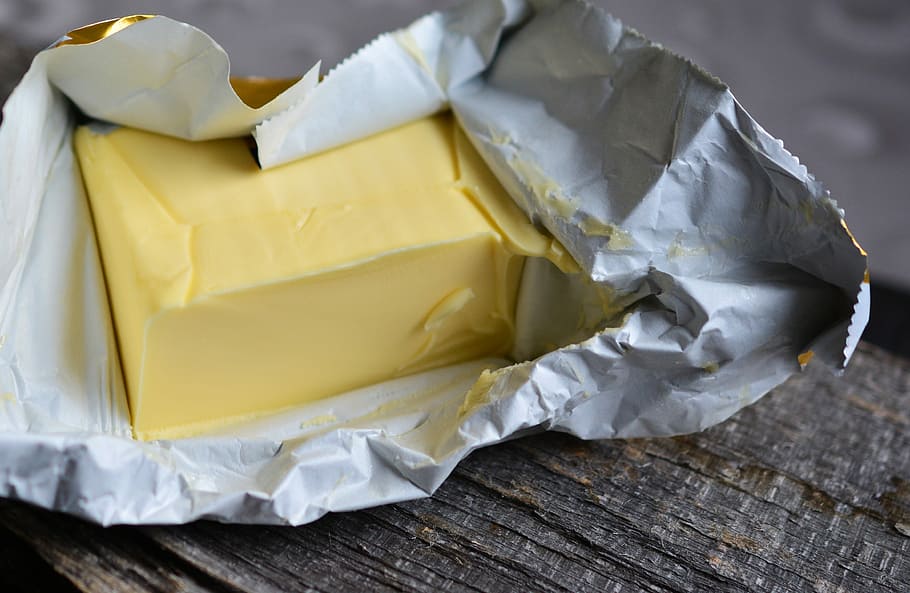 cheese pack on wooden surface, butter, good butter, fat, nutrition, HD wallpaper