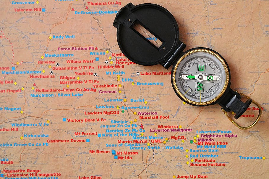 white compass on map, navigation, gold card, direction, discovery HD wallpaper