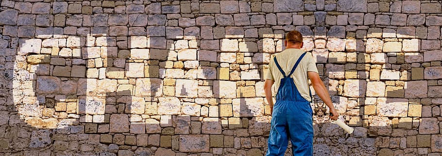 brown brick wall with Change painted text, painter, house painter HD wallpaper