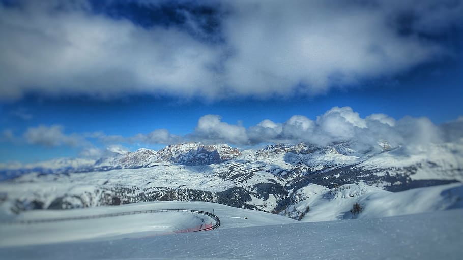 mountain, dolomite, alps, sky, clouds, snow, cloud - sky, winter HD wallpaper