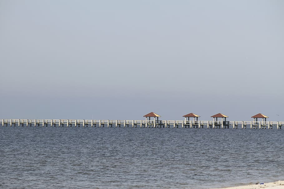 pier, gulf of mexico, coast, sea, shoreline, beach, ocean, nature, HD wallpaper