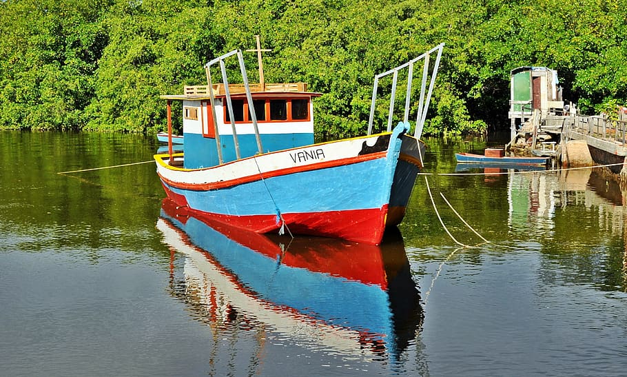 boat, reflection, rio, water, nautical vessel, mode of transportation HD wallpaper