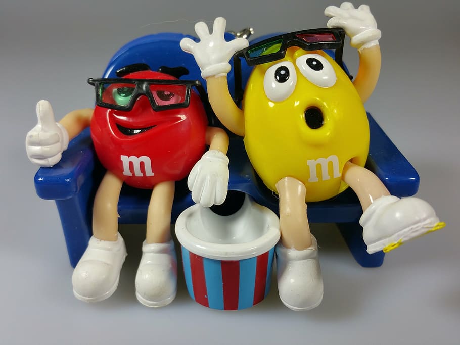 two red and yellow M&M's figurines, m m's, candy, funny, toy HD wallpaper