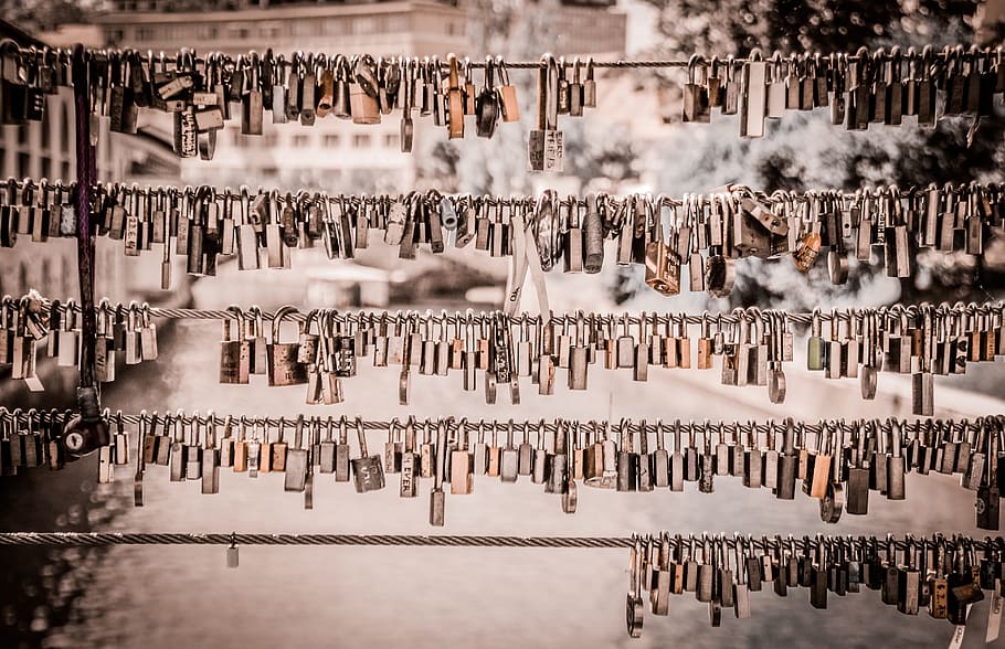 lock, old, vintage, chain, wire, key, vignette, no people, hanging HD wallpaper