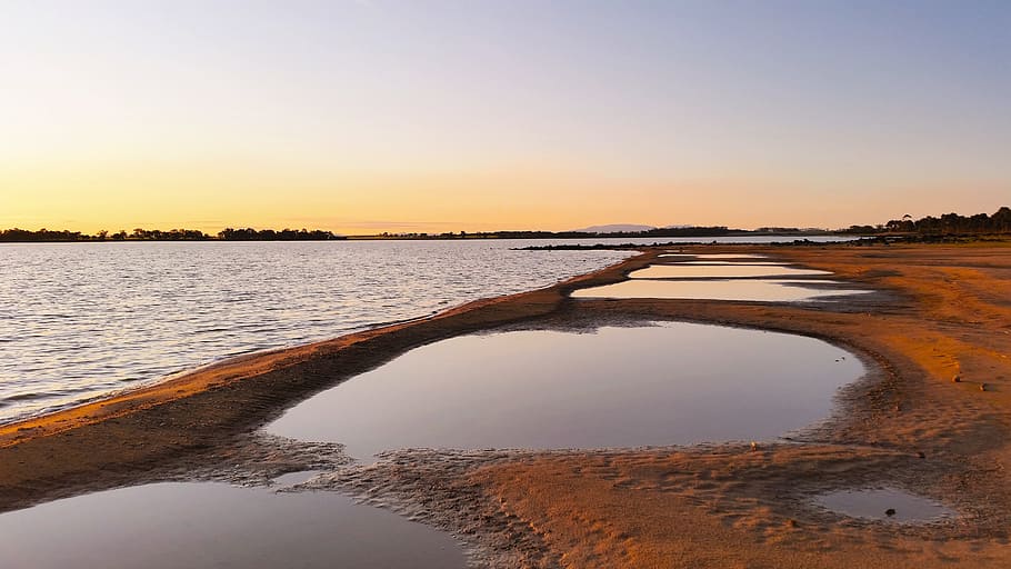 Sunset, Lake, Water, Reflection, dusk, setting, sky, orange HD wallpaper