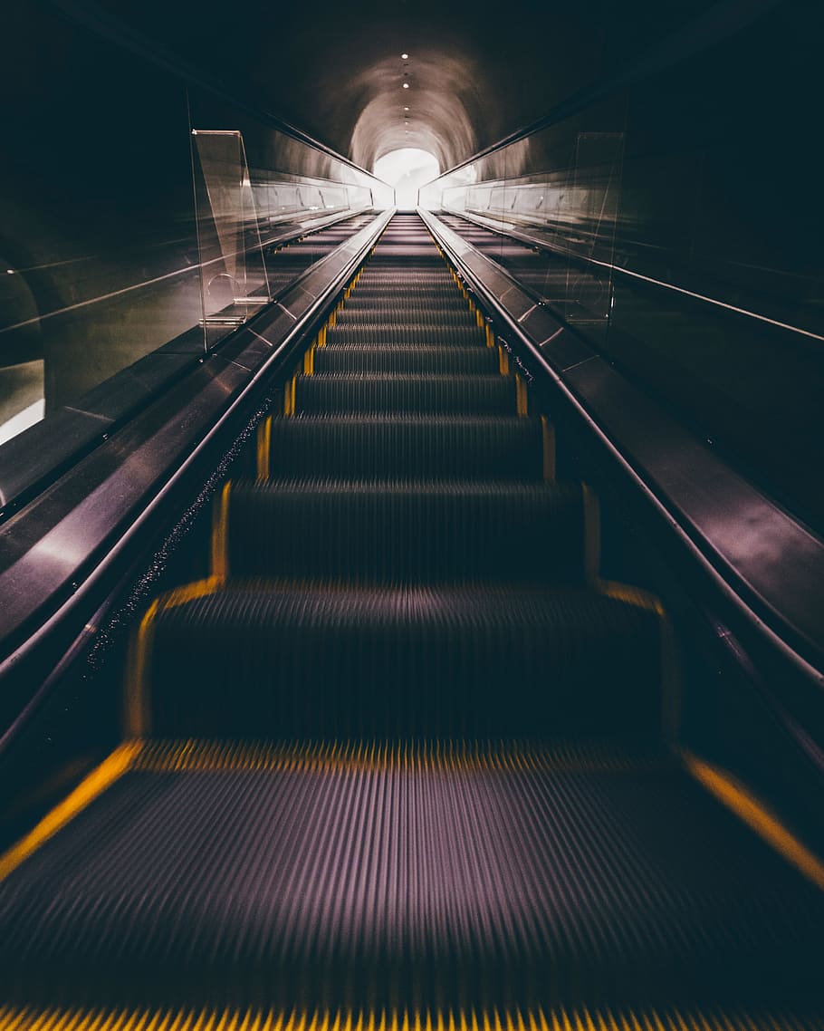 light, dark, steps, blur, carry, escalator, indoors, lift, long HD wallpaper