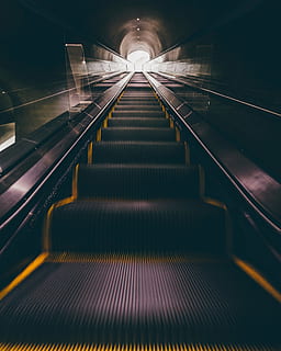 photography of underground escalator, elevator, lift, stairs HD wallpaper