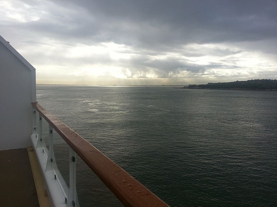 sea, ship, cloudscape, cruise ship, on lake, view, seafaring HD wallpaper