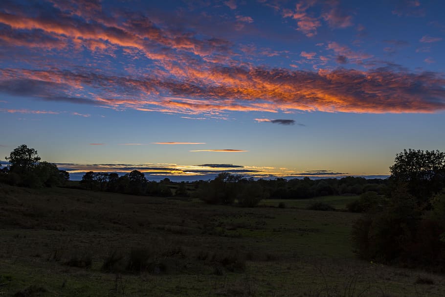 Sunset, Sky, Landscape, Nature, colorful, summer, orange, evening HD wallpaper