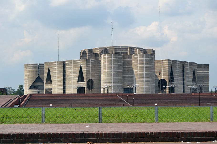 gray building surrounded with fence, parliament bangladesh, bangaldesh, HD wallpaper