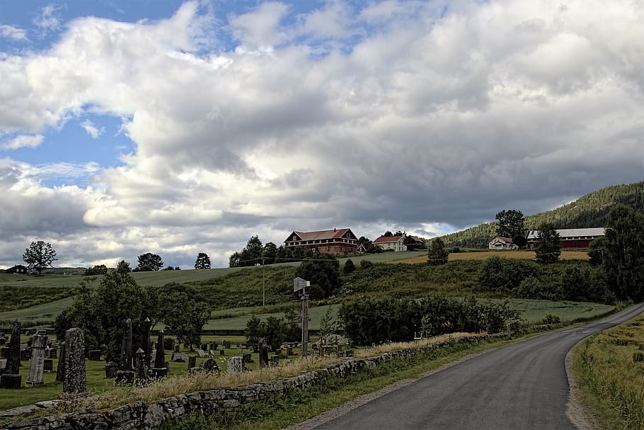 norway, heddal, landscape, summer, view, cloud - sky, road HD wallpaper