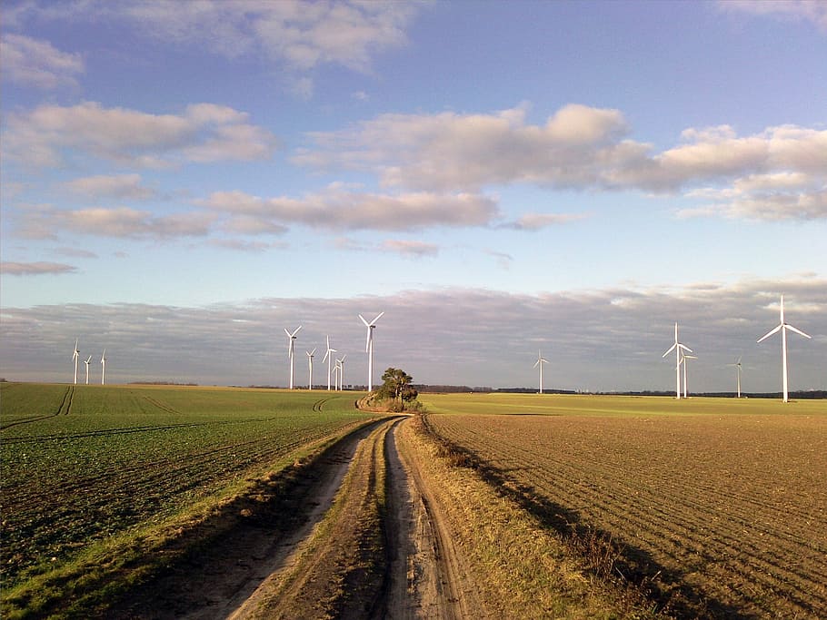 Landscape, Wind, Light, windräder, clouds, sky, wind turbine HD wallpaper