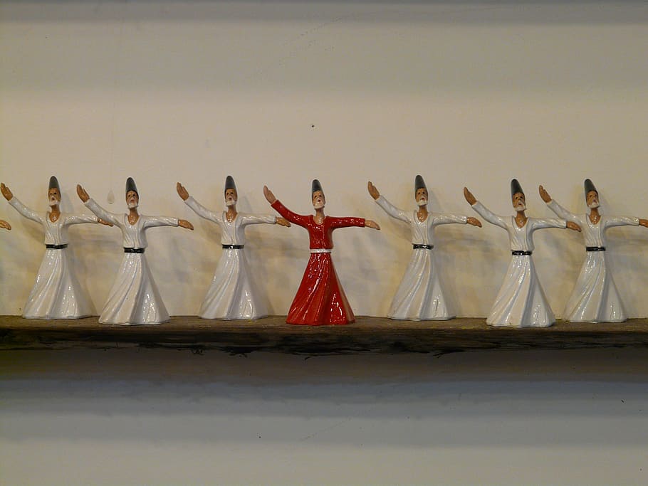 several woman character figurines, dervishes, figures, ceramic, HD wallpaper