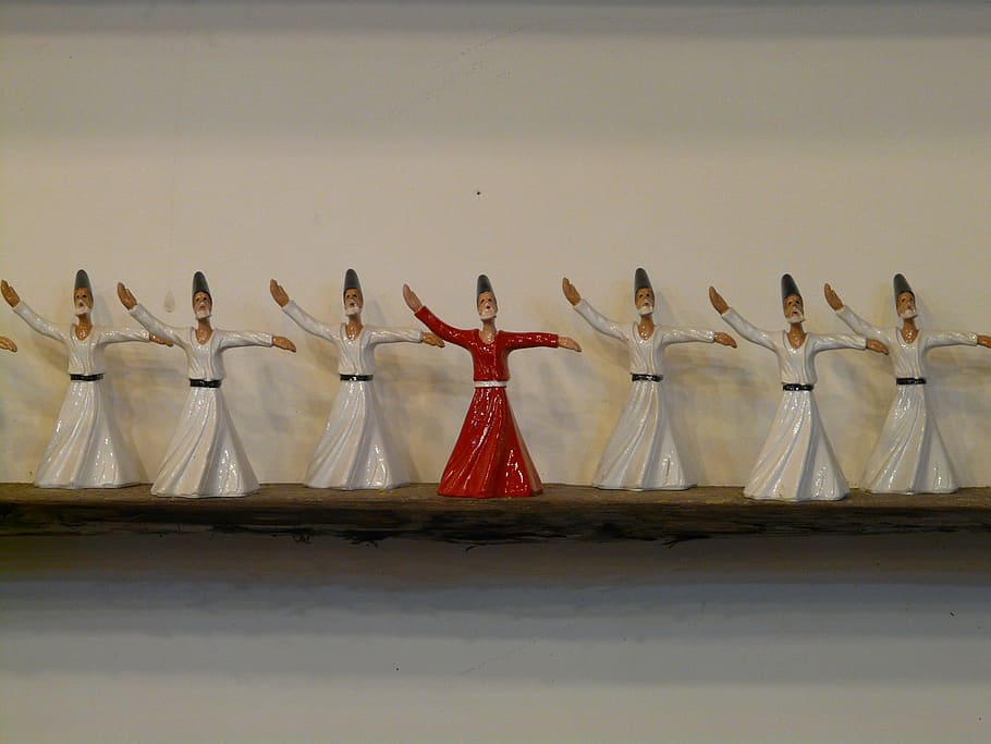 several woman character figurines, dervishes, figures, ceramic HD wallpaper