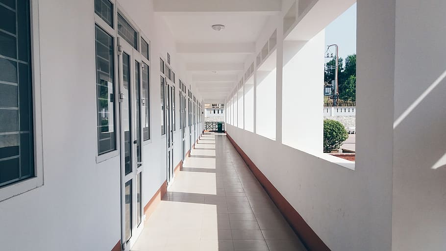 empty building hallway, white hallway during daytime, photography