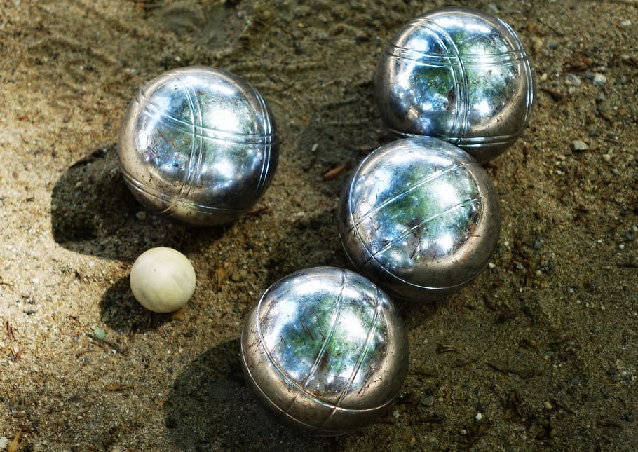 four silver baubles, Boule, Balls, French, Sport, boule balls, HD wallpaper