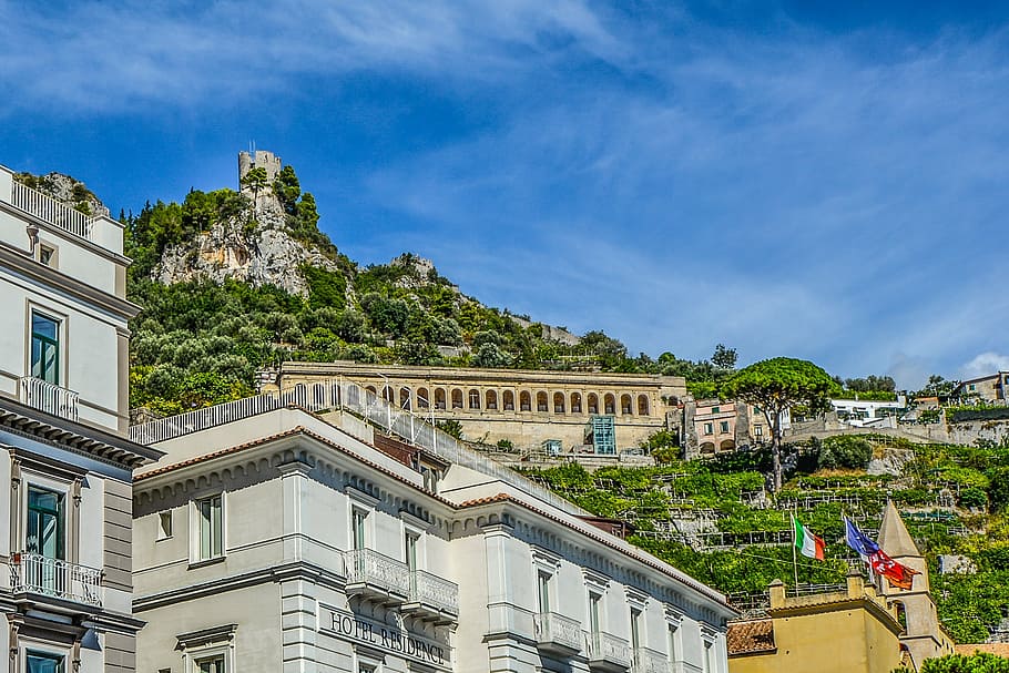 fort, tower, mountain, taormina, sicily, italy, travel, ancient HD wallpaper